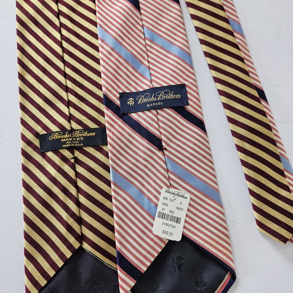 2 Pack Brooks Brothers Blue Red White Yellow Striped Tie 100% Silk Men's Necktie